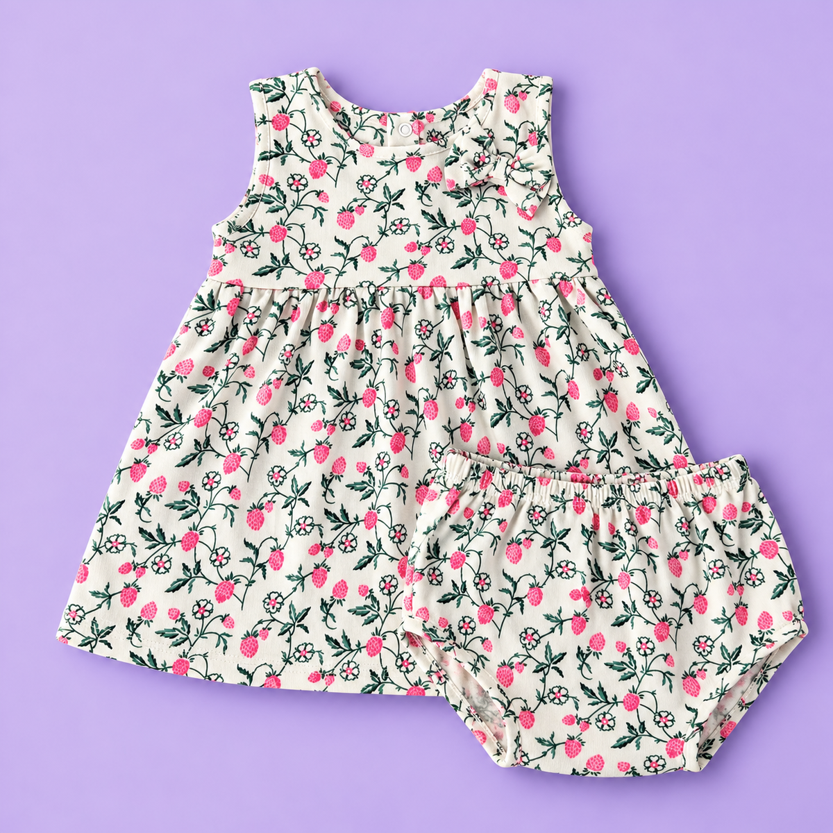 Bow Cotton frock with bloomers - Floral Wishper
