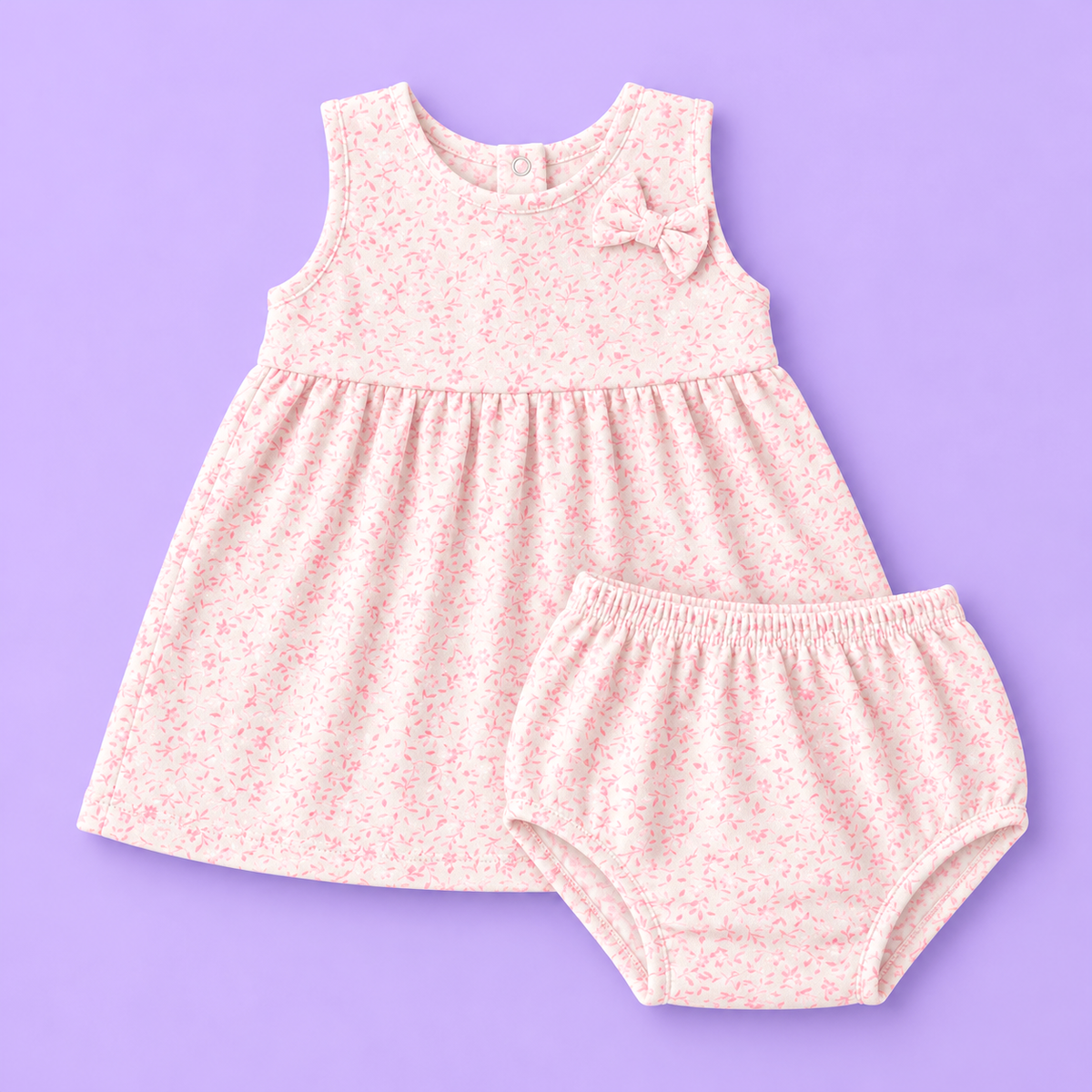 Bow Cotton frock with bloomers - Tiny Rose Charm