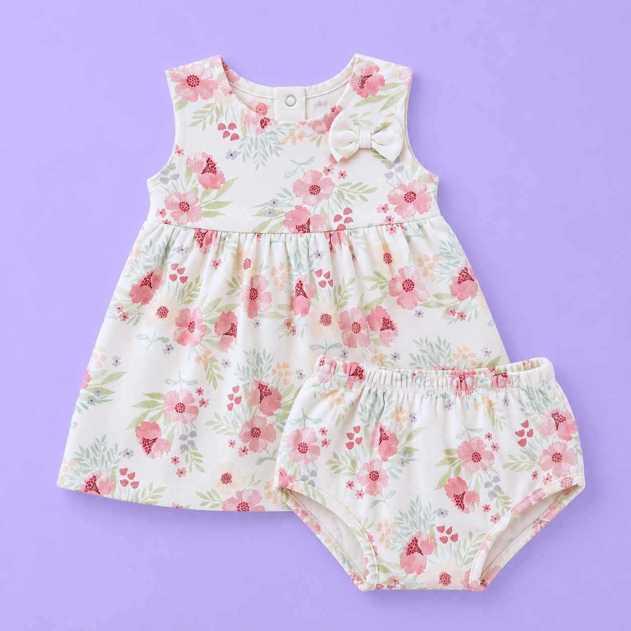 Bow Cotton frock with bloomers - Floral Wishper