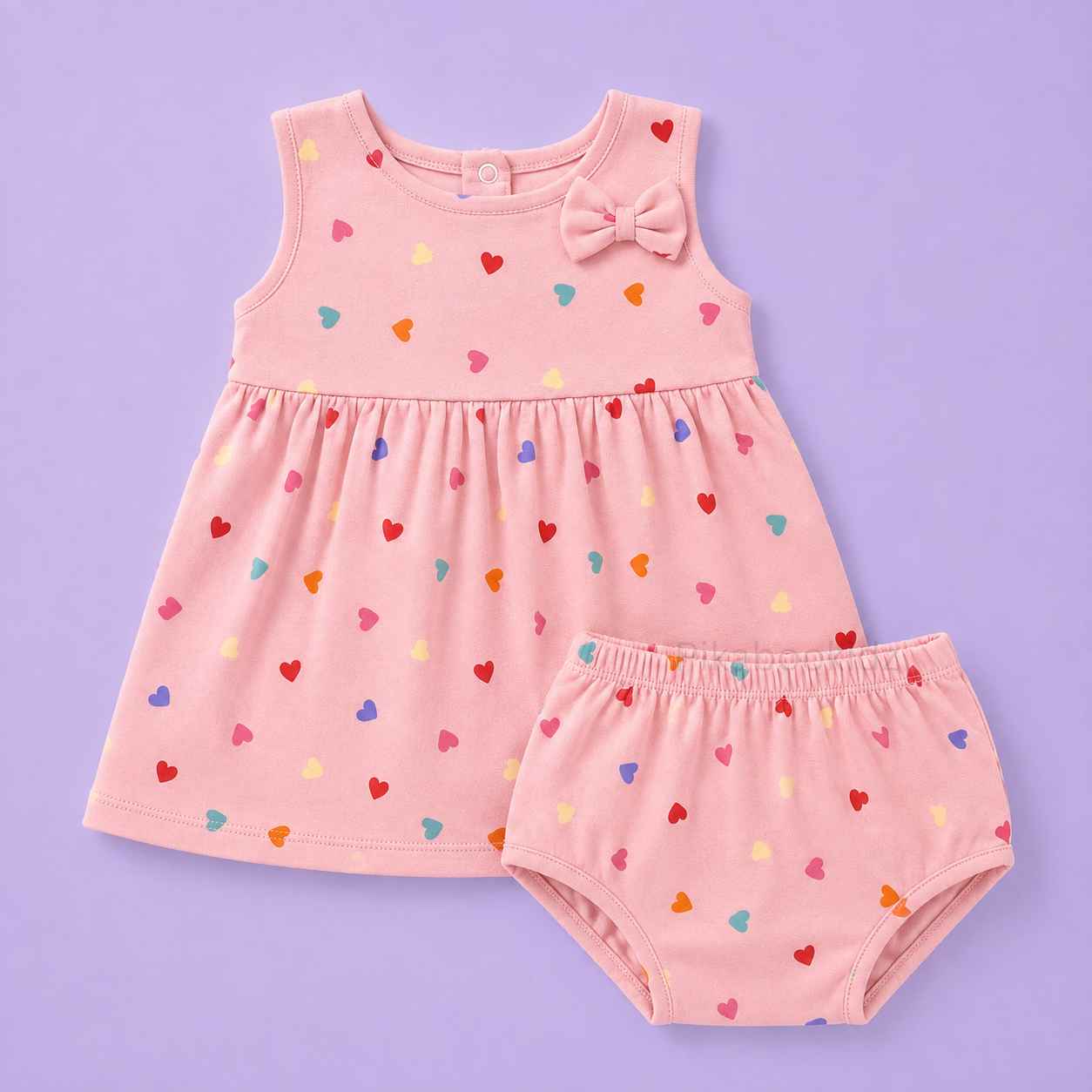 Bow Cotton frock with bloomers - Tiny Heart