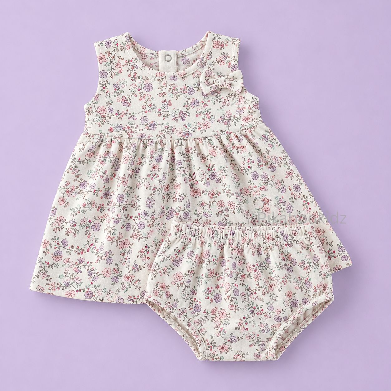 Bow Cotton frock with bloomers - Cherishing Florals