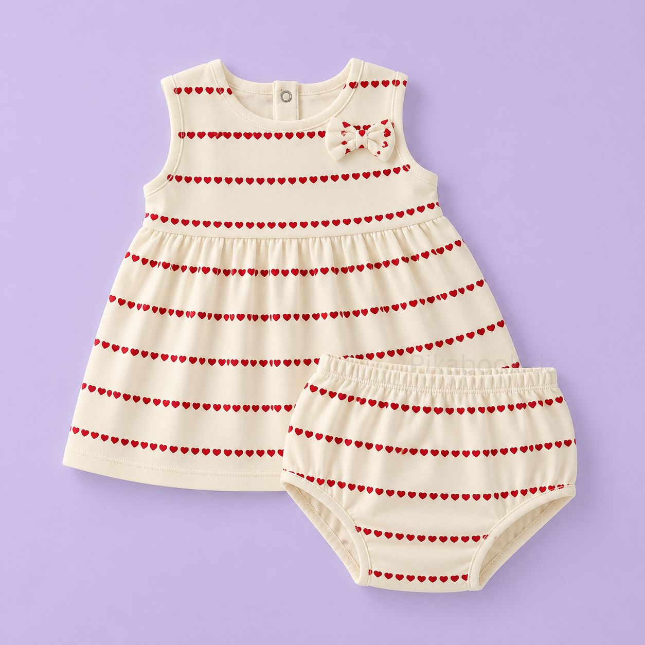 Bow Cotton frock with bloomers - Hearts