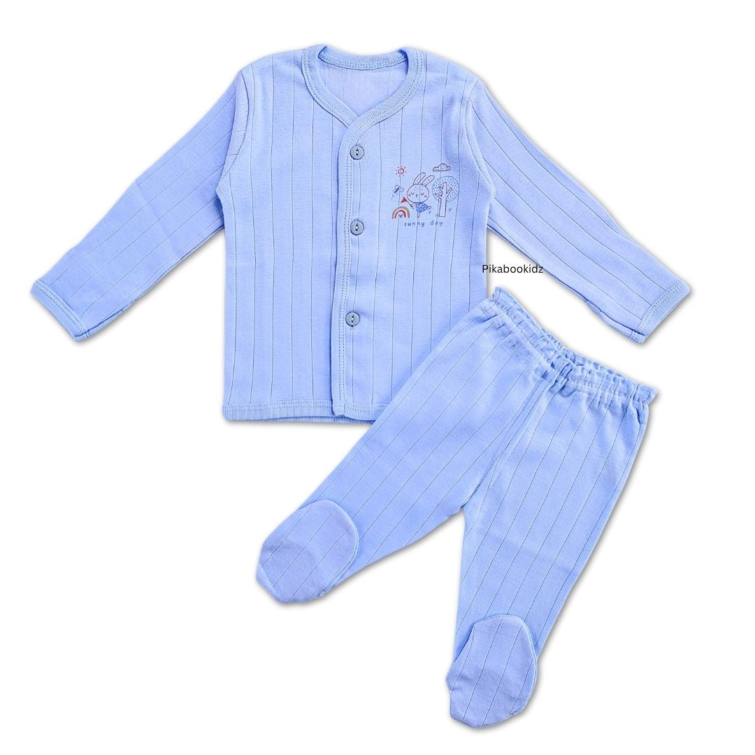 Full Sleeve Top with footed pant Night Suit 0-3M - Blue