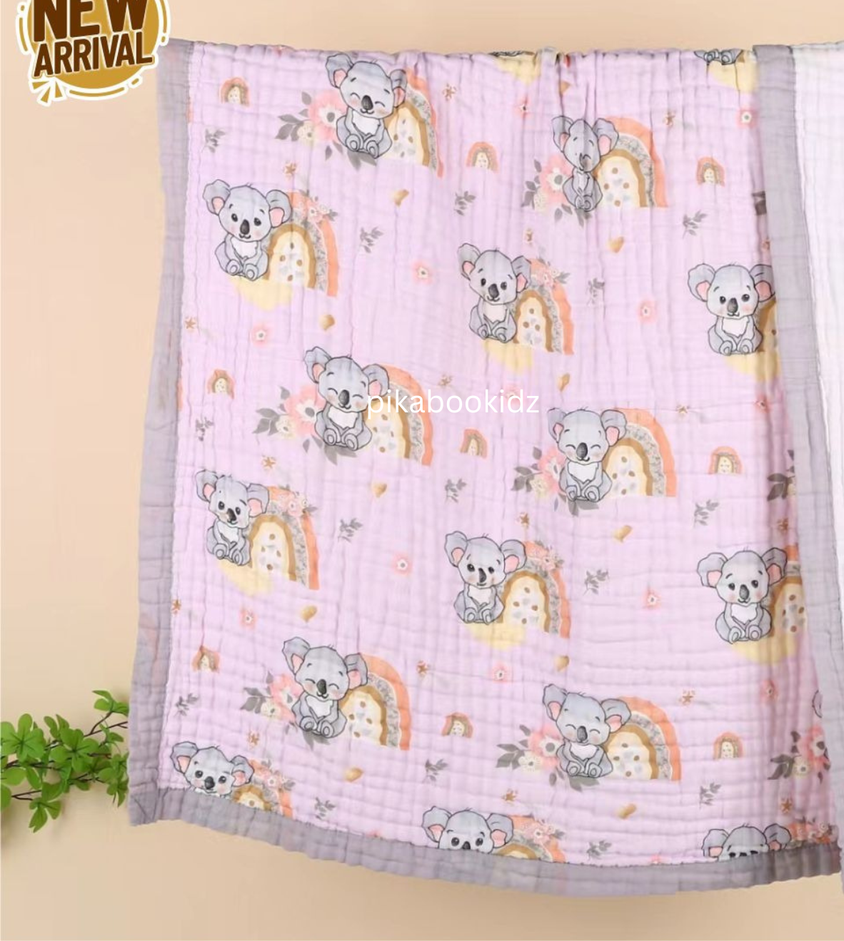 Muslin 6 layer Receiving Blanket Colors - Purple Koala