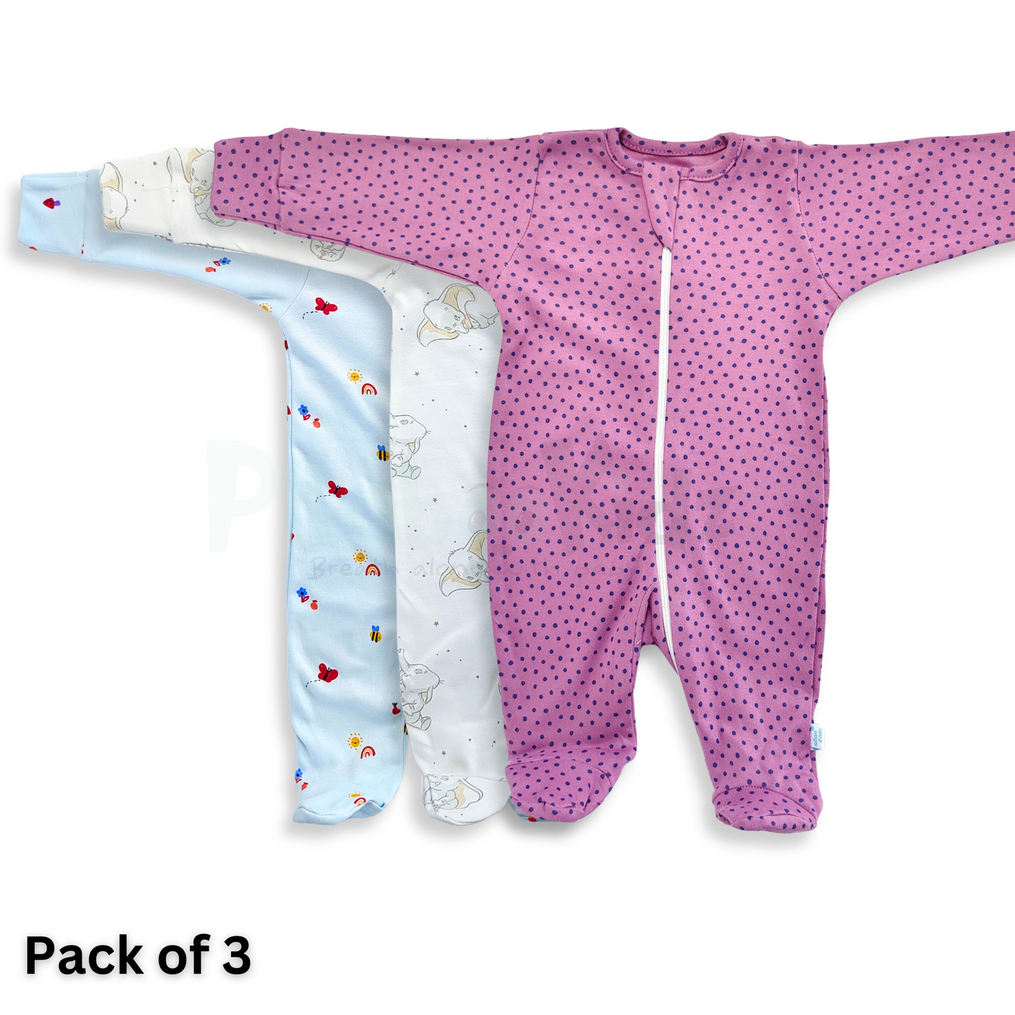 Full Footed Zipper Rompers - 3 Combo (5)