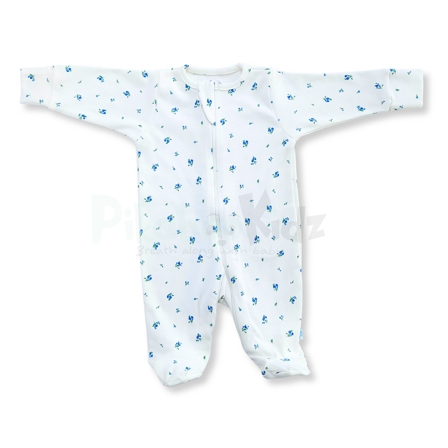 Footed Rompers - Blue Flowers