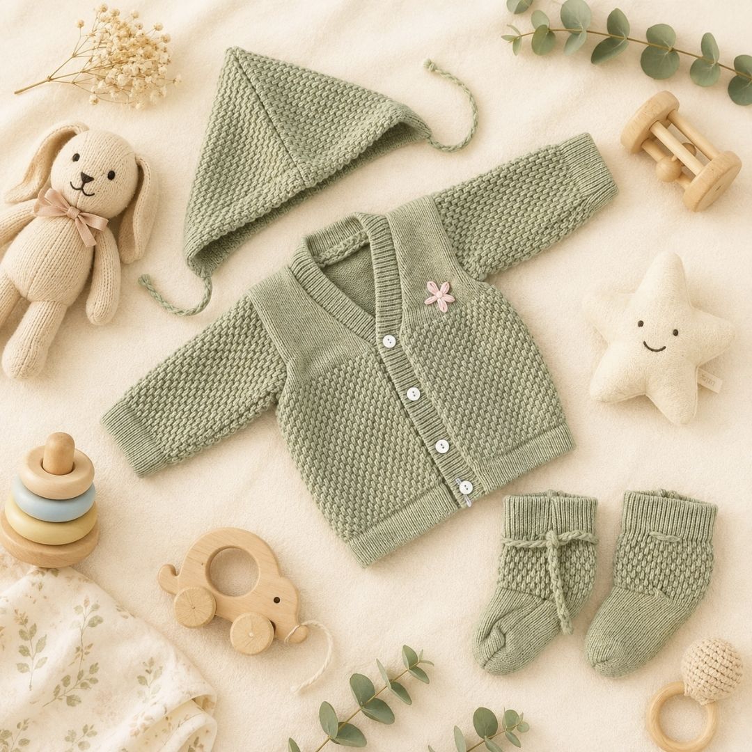 Woolen Sweater 0-3M - Olive green