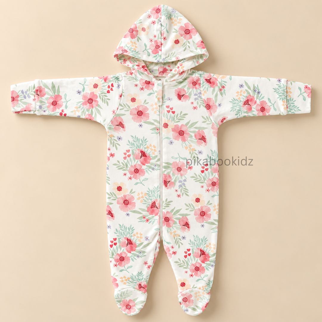 Baby Hooded Romper with Zipper l 0-3 M Pikabookidz