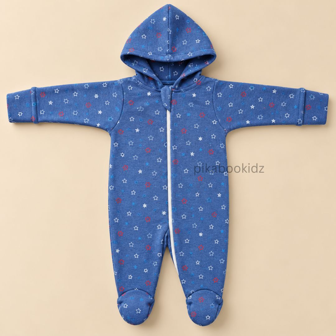 Baby Hooded Romper with Zipper l 0-3 M Pikabookidz