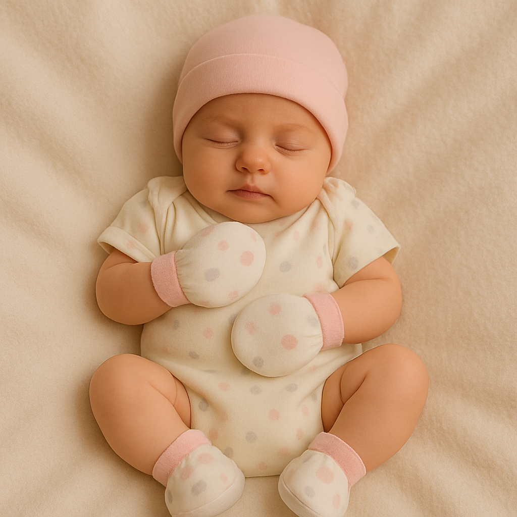 Organic cotton Cap mittens Booties – Green Pine