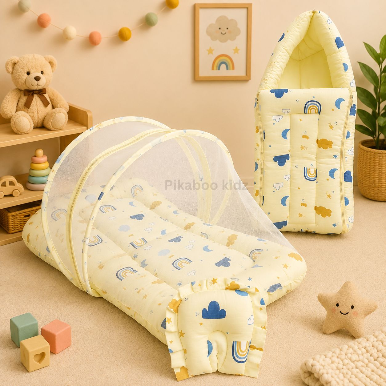 Muslin Carry Nest + Net Bed Combo - Yellow