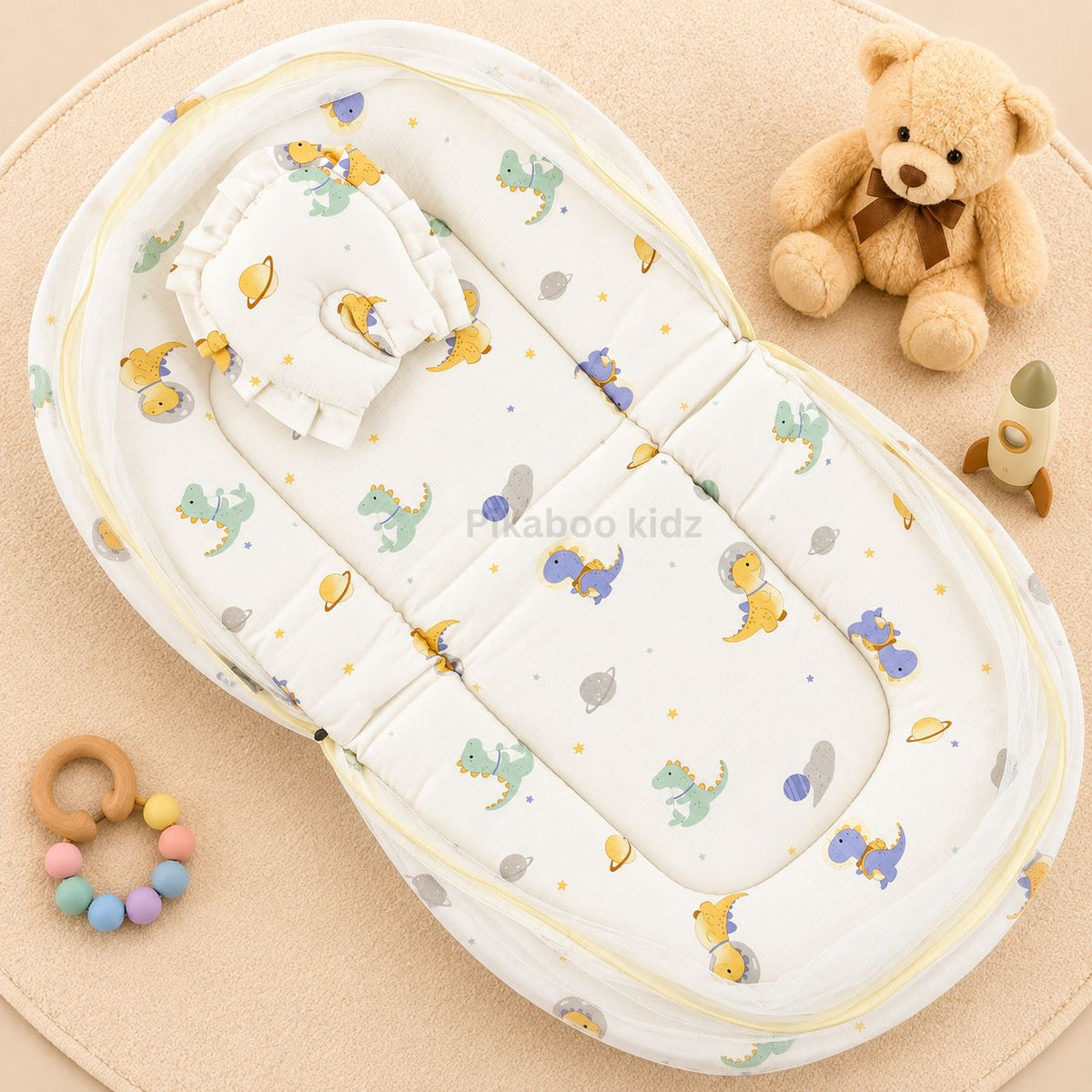 Muslin Carry Nest + Net Bed Combo - Space Dino