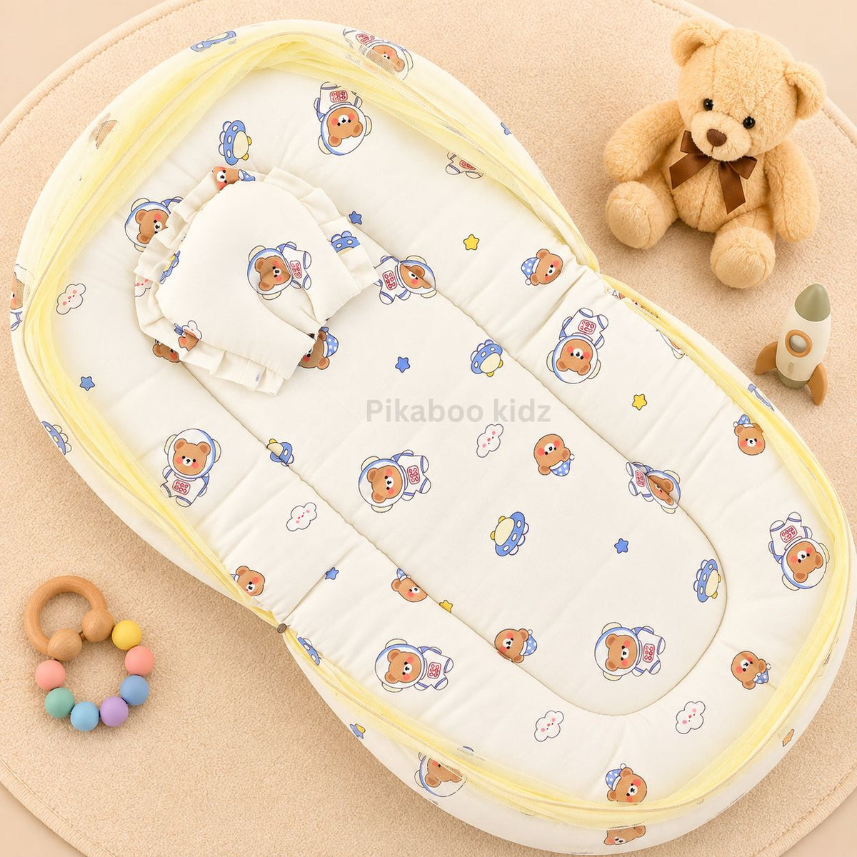 Muslin Carry Nest + Net Bed Combo - Space teddy