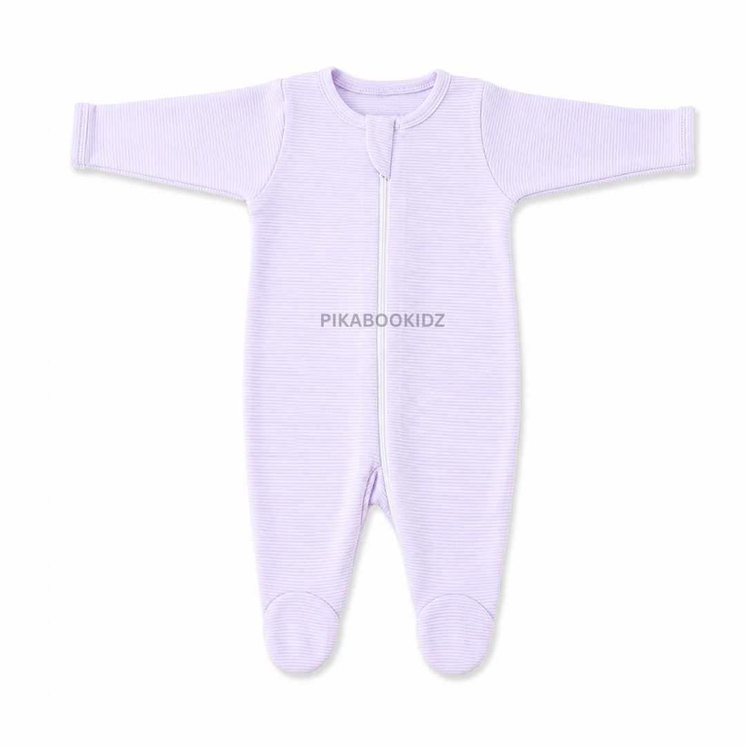 Footed Rompers 6-9M - Purple stripes