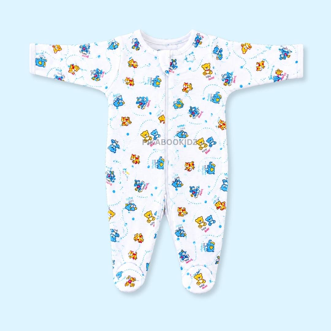 Footed Rompers 6-9M - Blue teddy