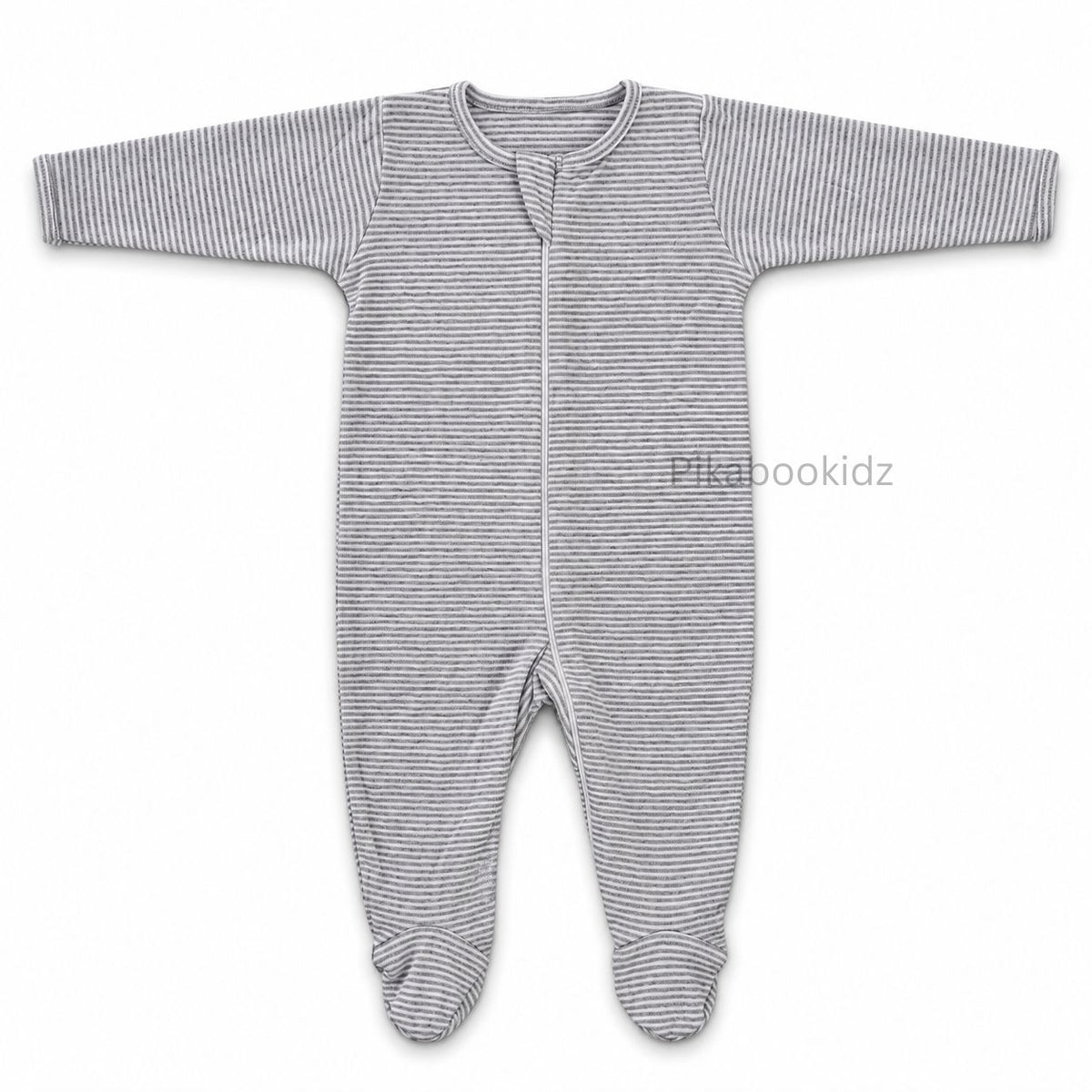 Footed Rompers 9-12M - Grey stripes