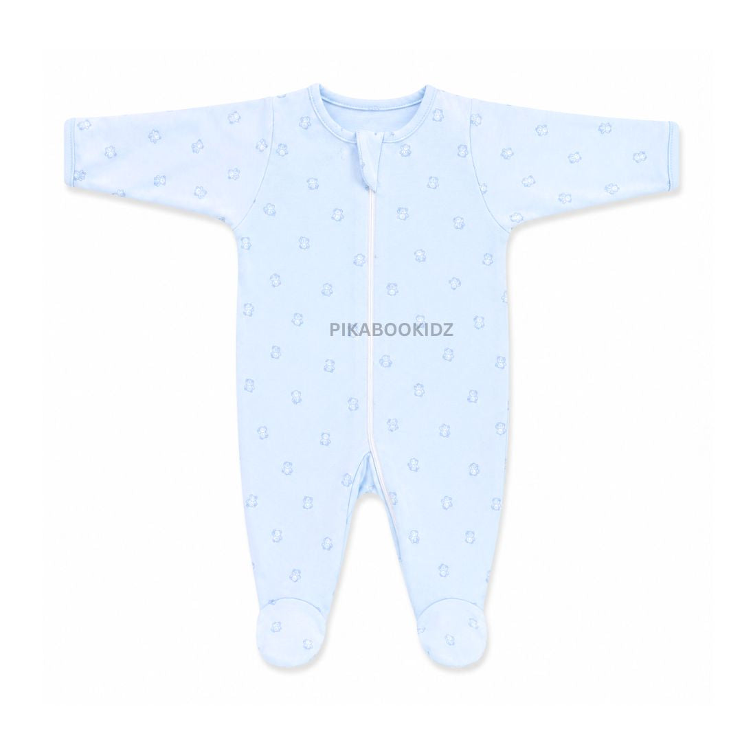 Footed Rompers 9-12M - Blue teddy