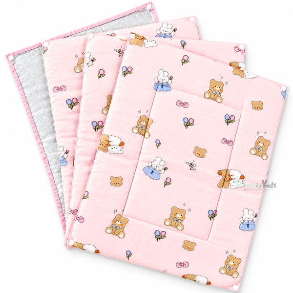 3 in 1 Reusable Muslin Diaper Mat - Pink teddy