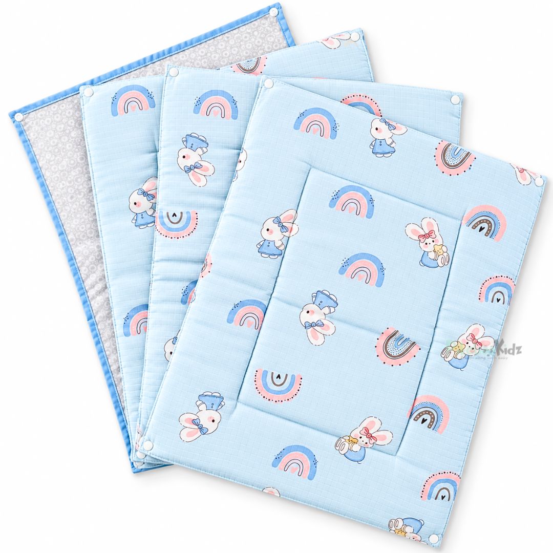 3 in 1 Reusable Muslin Diaper Mat - Blue bunny