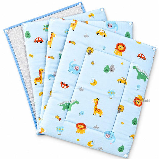 3 in 1 Reusable Muslin Diaper Mat - Jungles blue
