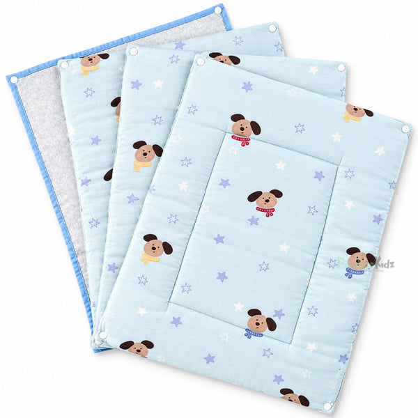 3 in 1 Reusable Muslin Diaper Mat - blue puppy