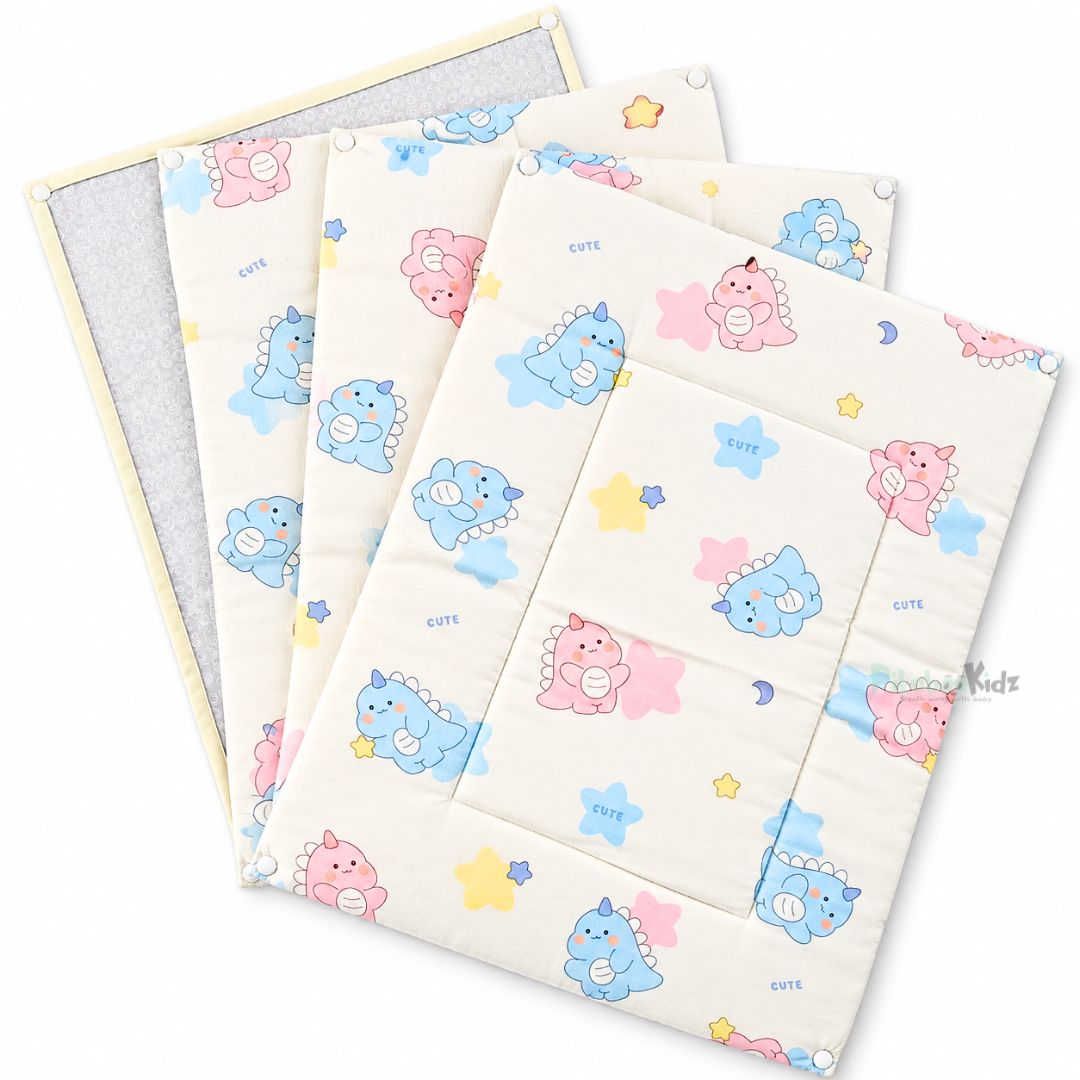 3 in 1 Reusable Muslin Diaper Mat - White cute dino