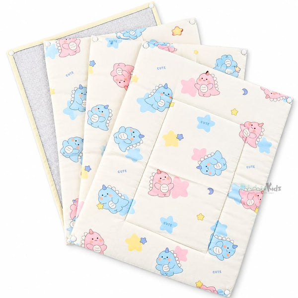 3 in 1 Reusable Muslin Diaper Mat - White cute dino