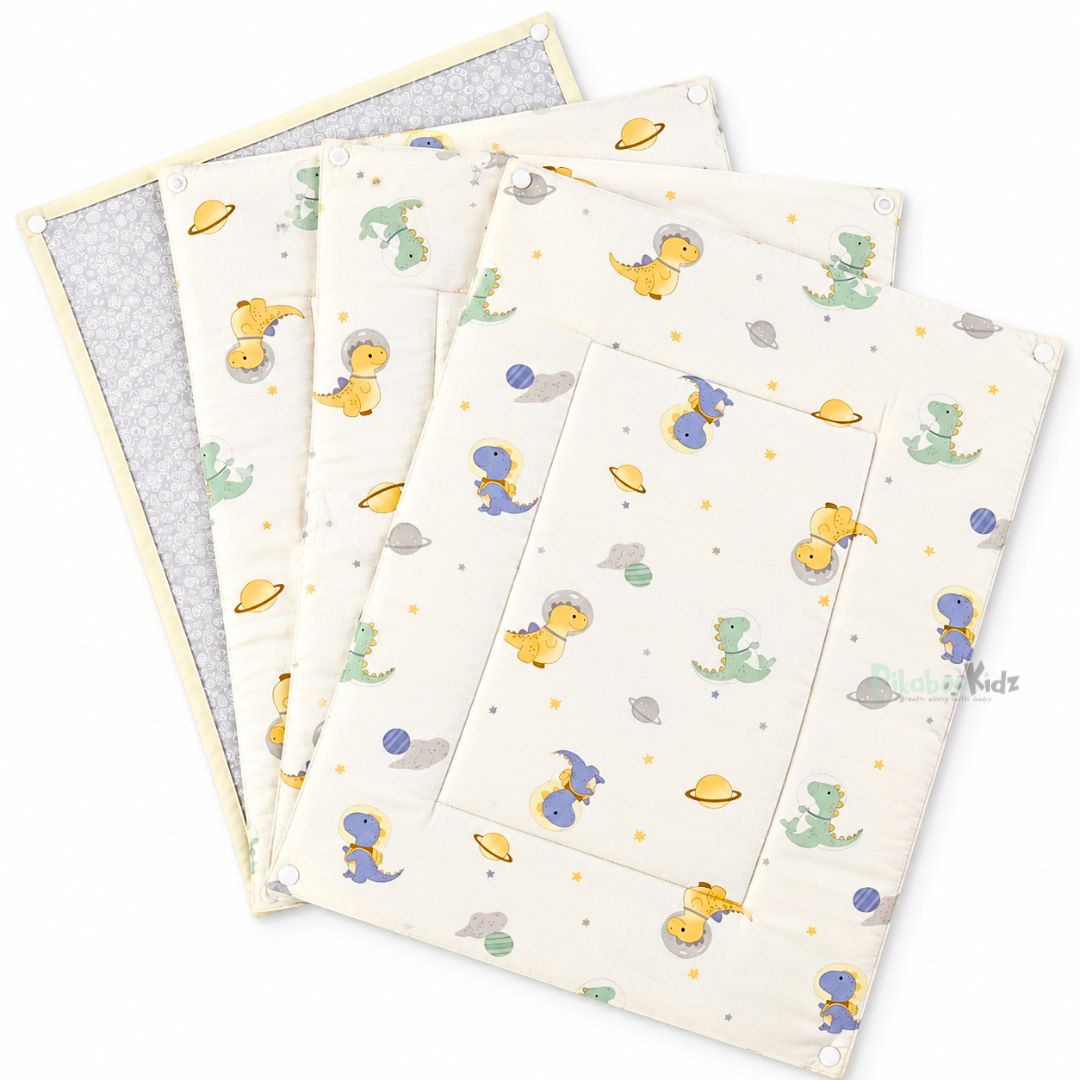 3 in 1 Reusable Muslin Diaper Mat - white space dino