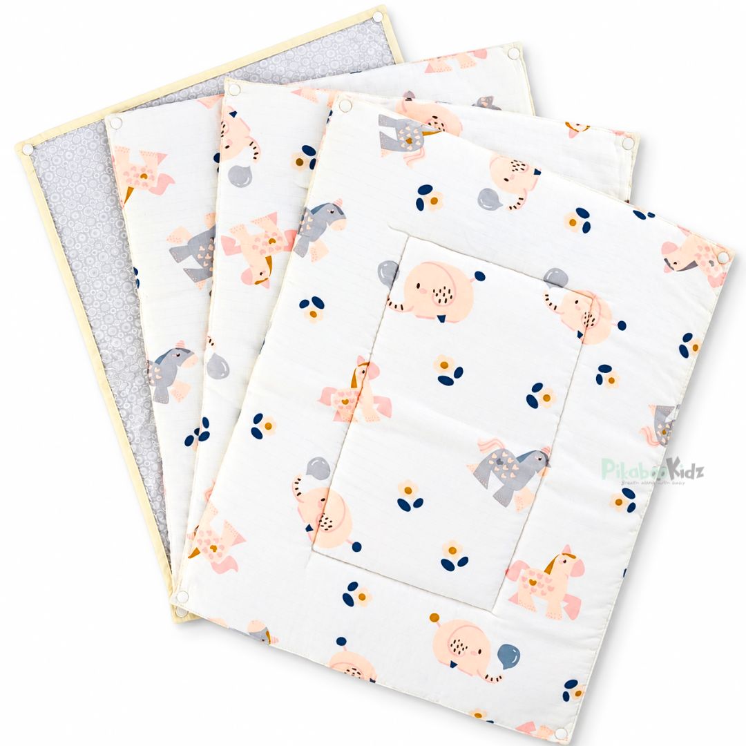 3 in 1 Reusable Muslin Diaper Mat - elephants