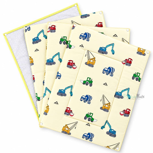 3 in 1 Reusable Muslin Diaper Mat - construction vehicles