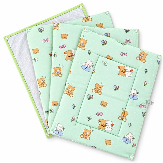 3 in 1 Reusable Muslin Diaper Mat - Green Teddy