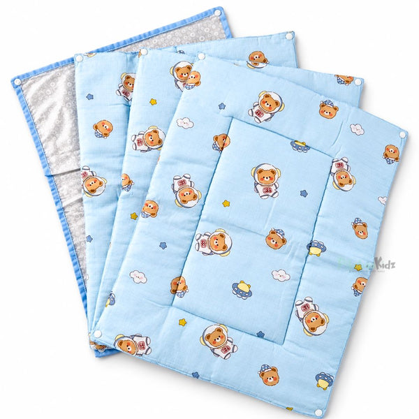 3 in 1 Reusable Muslin Diaper Mat - blue space teddy