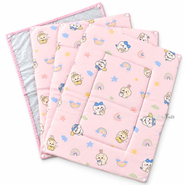 3 in 1 Reusable Muslin Diaper Mat - Pink rainbows