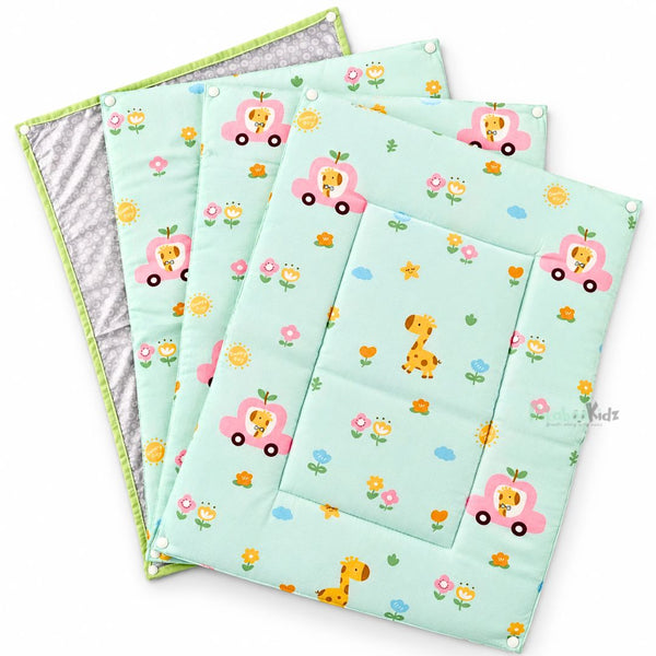 3 in 1 Reusable Muslin Diaper Mat - Green Giraffe
