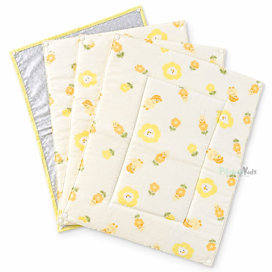3 in 1 Reusable Muslin Diaper Mat - yellow ducks
