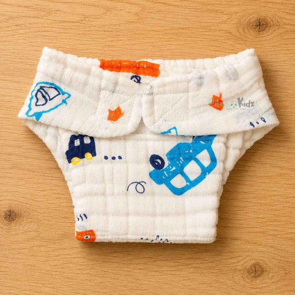 Muslin 6layer Velcro Nappy NB to 3M - Cars