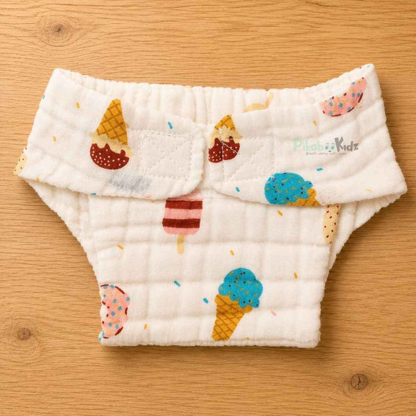 Muslin 6layer Velcro Nappy NB to 3M -Ice cream