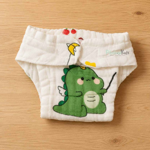 Muslin 6layer Velcro Nappy NB to 3M -Dino