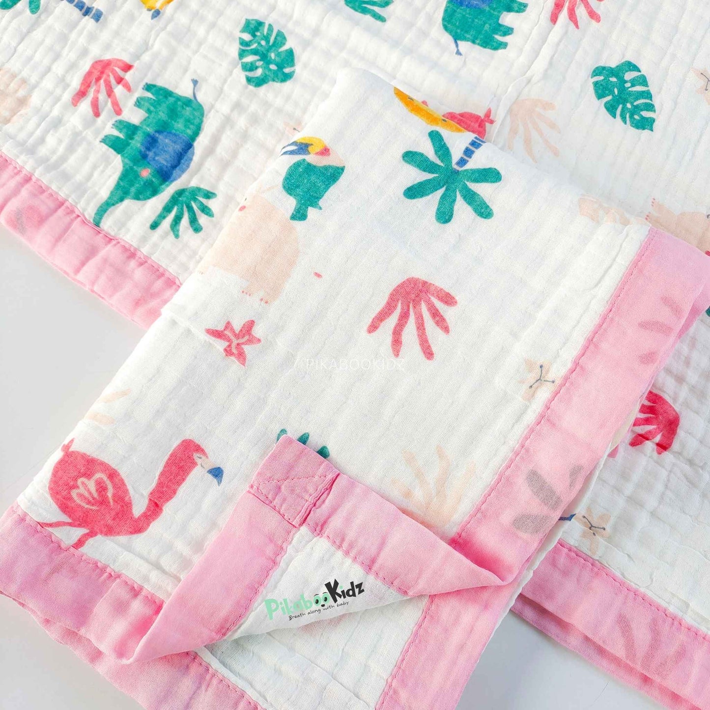 Muslin 6 layer Receiving Blanket - Pink flamingo
