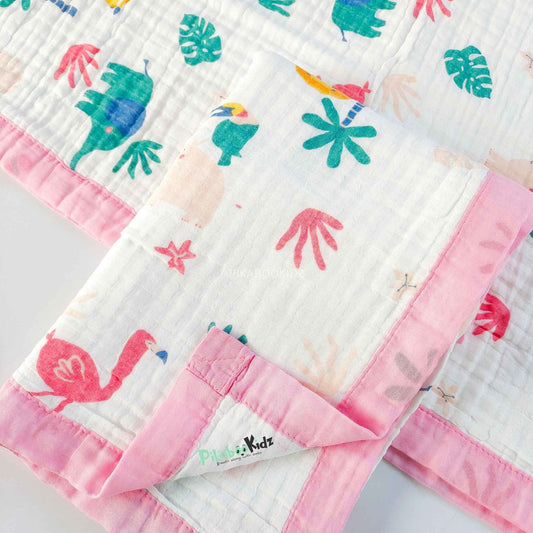 Muslin 6 layer Receiving Blanket - Pink flamingo