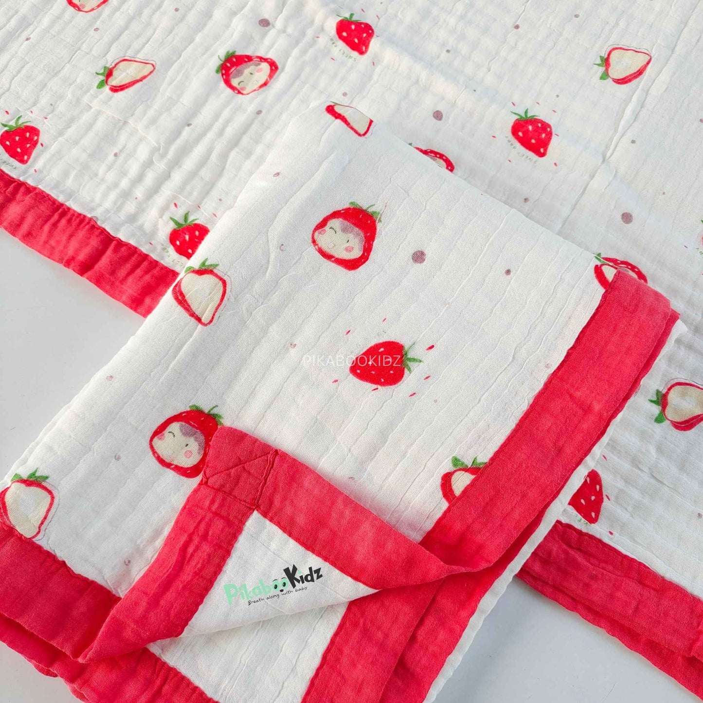 Muslin 6 layer Receiving Blanket - Red strawberry