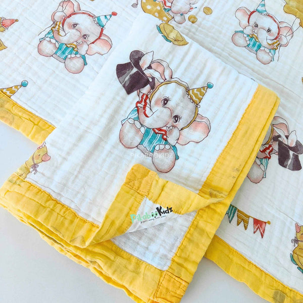 Muslin 6 layer Receiving Blanket - Elephants
