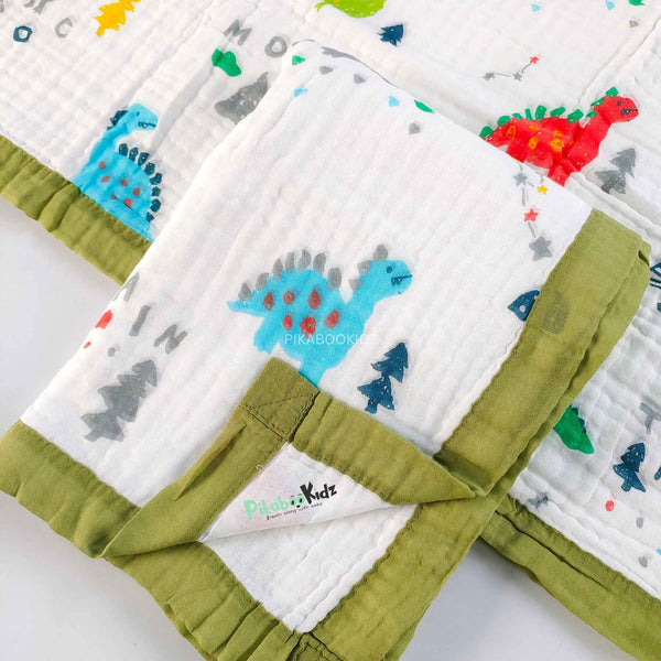 Muslin 6 layer Receiving Blanket - Green dino