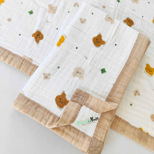 Muslin 6 layer Receiving Blanket - Teddy head