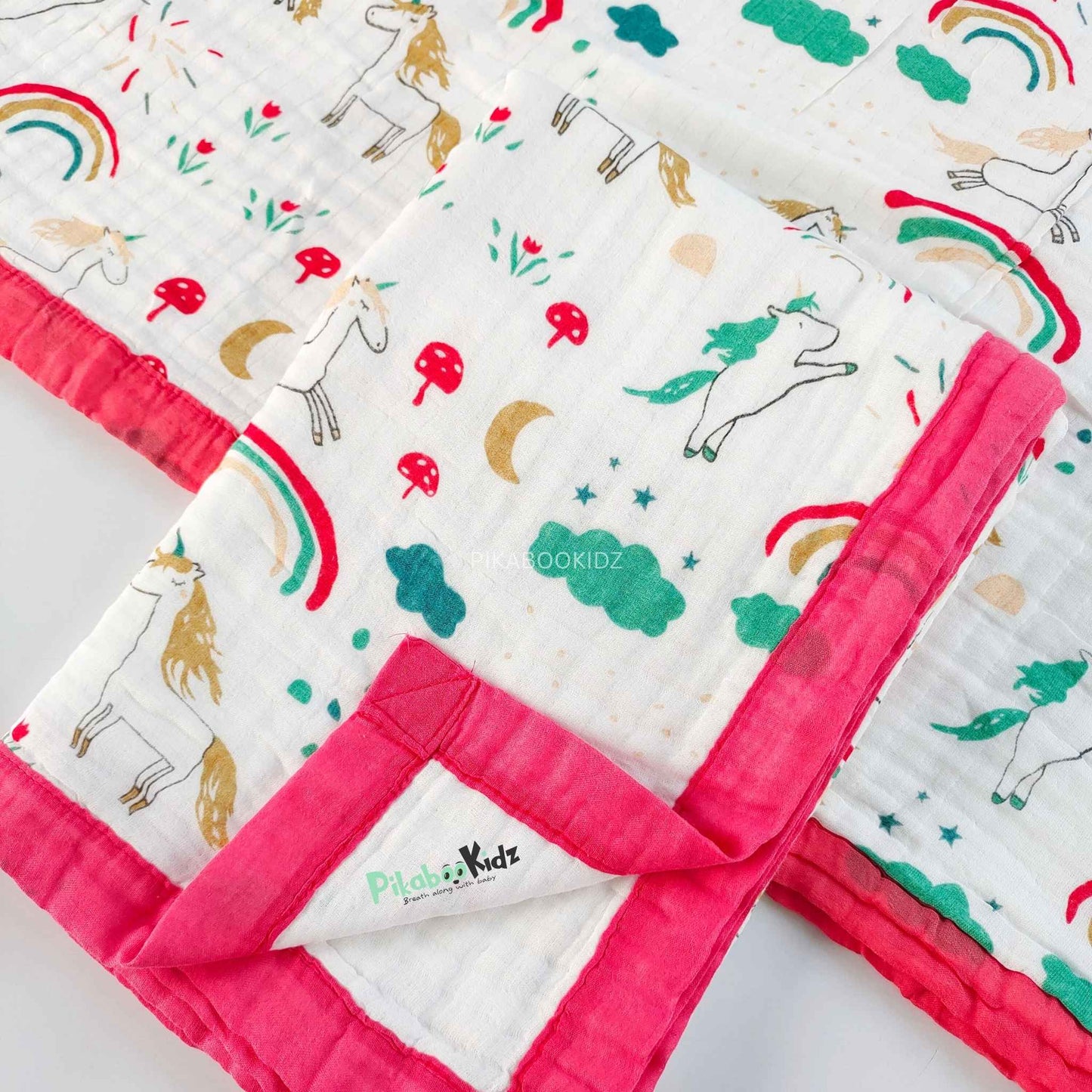 Muslin 6 layer Receiving Blanket - Red unicorn