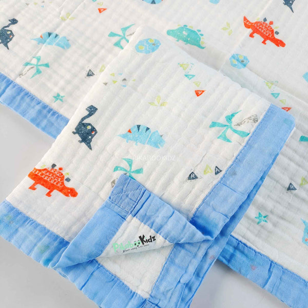 Muslin 6 layer Receiving Blanket - Blue dino