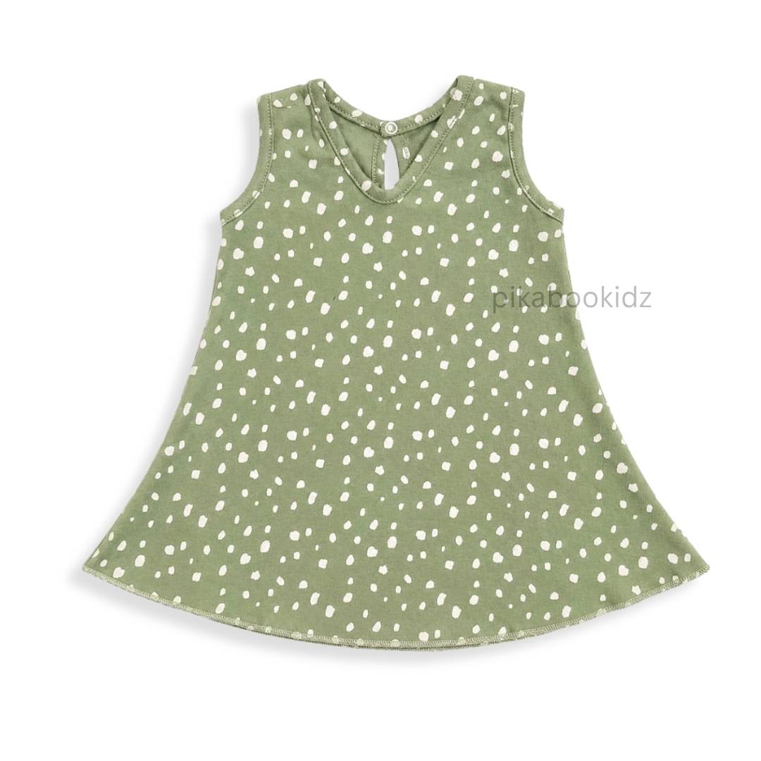 Cotton A-line frock 3-6M - Olive green