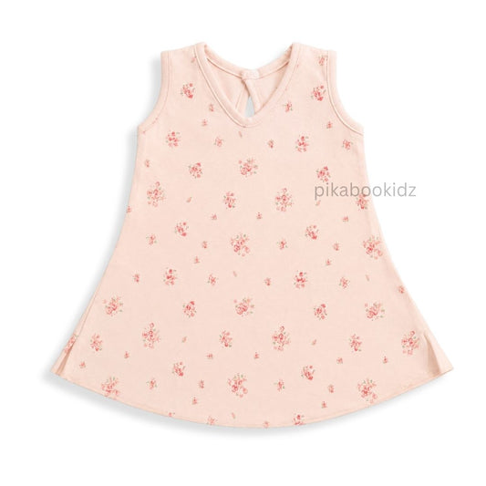 Cotton A-line frock 3-6M - Peach flowers
