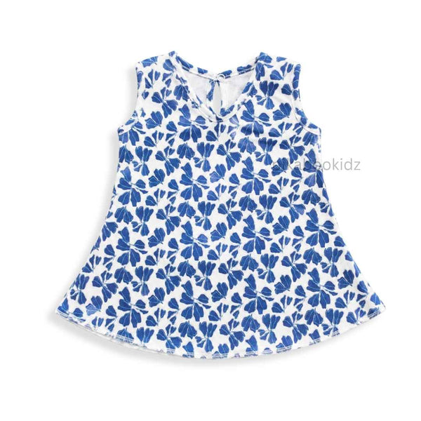 Cotton A-line frock 0-3M - Blue petals