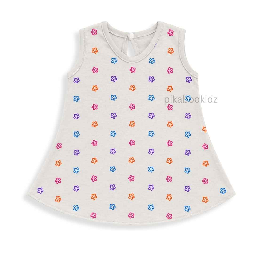 Cotton A-line frock 0-3M - Grey flower